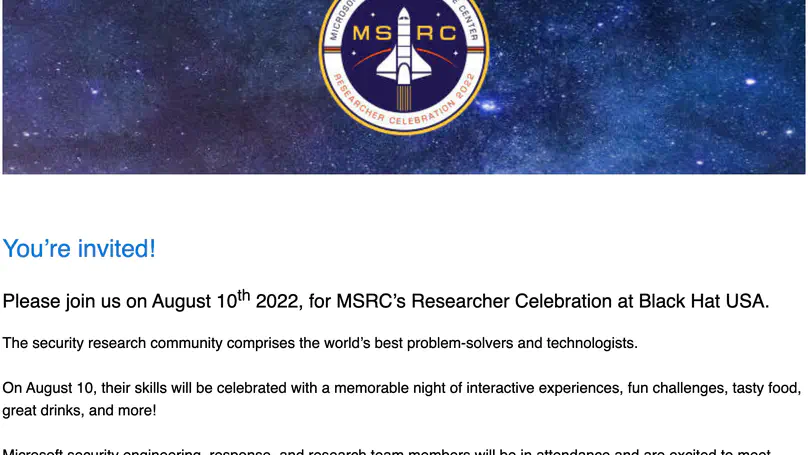 受邀参加 MSRC's Researcher Celebration at Black Hat 2022